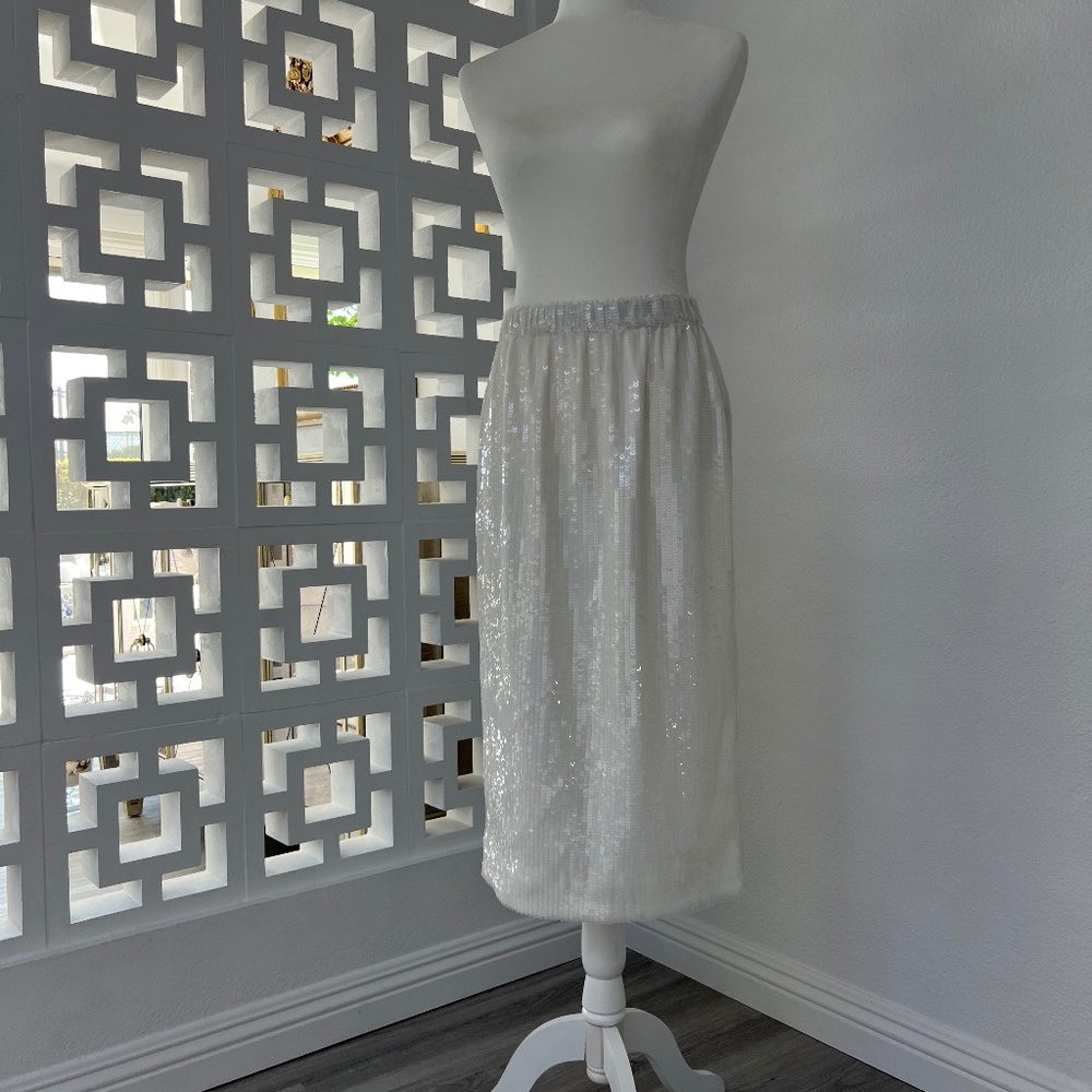 J Crew White Sequin Pull On Skirt